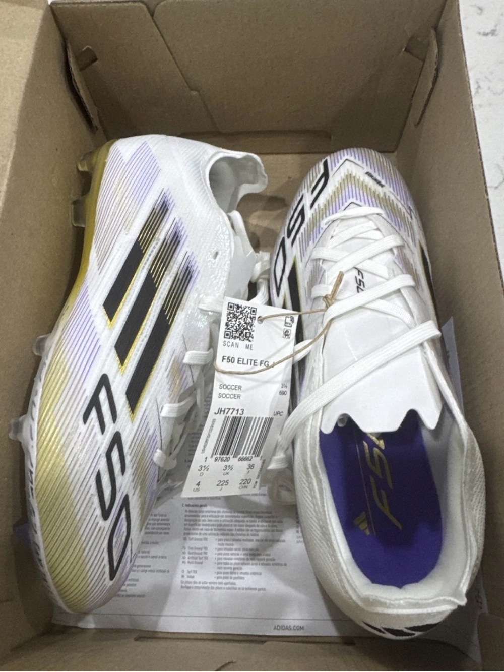 adidas F50 Elite FG White / Purple / Gold Soccer Cleats
